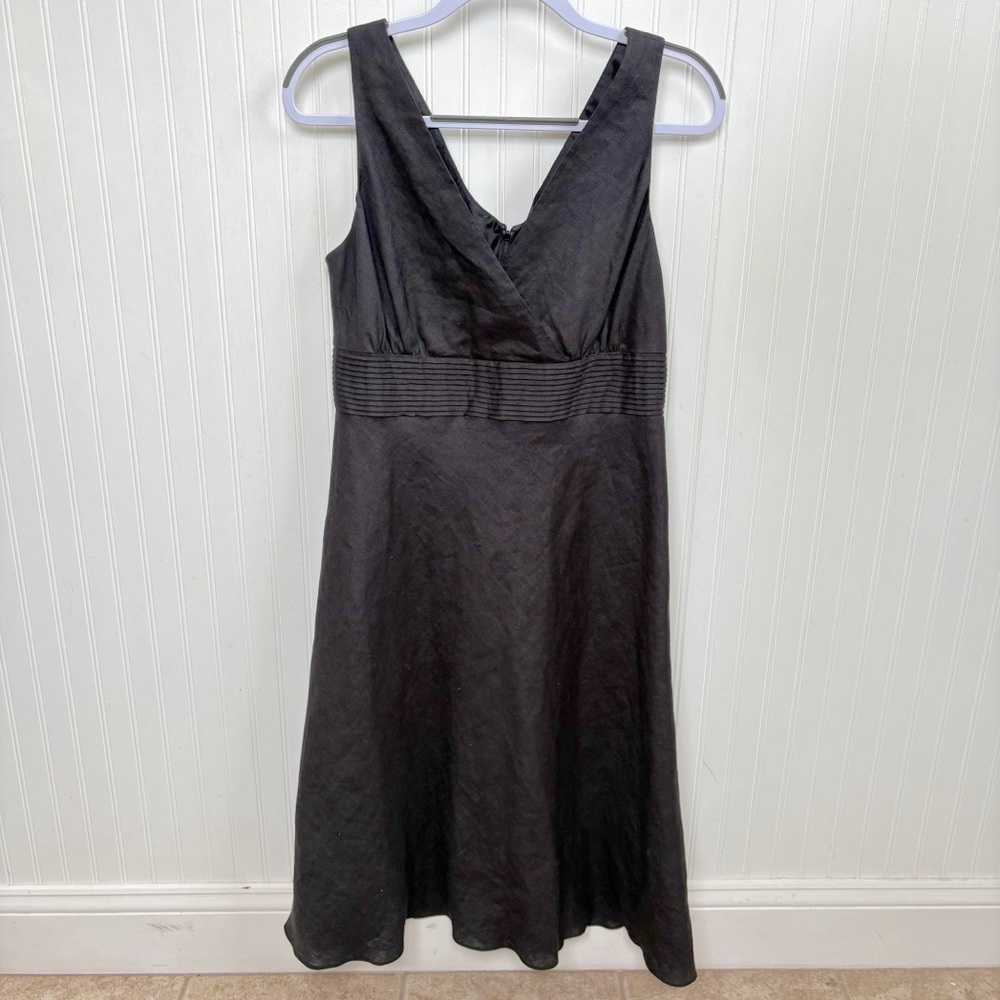 J. McLaughlin Black V-Neck 100% Linen Sleeveless Dress Women’s Size 10